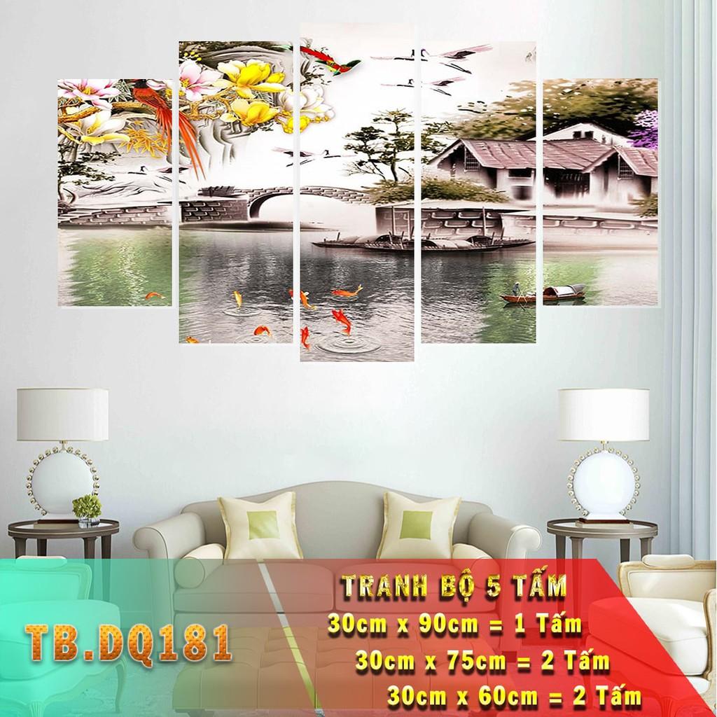 Bộ 5 tấm ghép tranh dán tường 3D đồng quê, làng quê nhiều mẫu