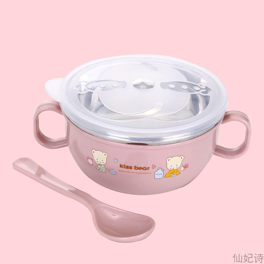 Bát ăn dặm inox giữ nhiệt, có nắp tiện lợi. Chén ăn dặm cho bé kèm thìa