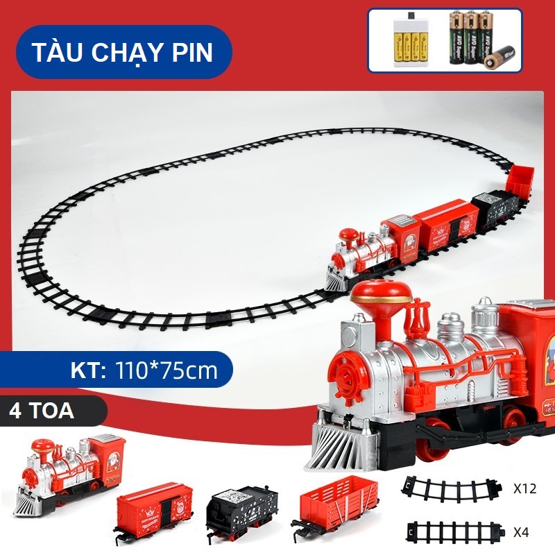 Tàu lửa chạy trên đường ray, xe lửa đồ chơi chạy pin cho bé, tàu hỏa bằng nhựa có âm thanh và đèn như thật có hộp đẹp