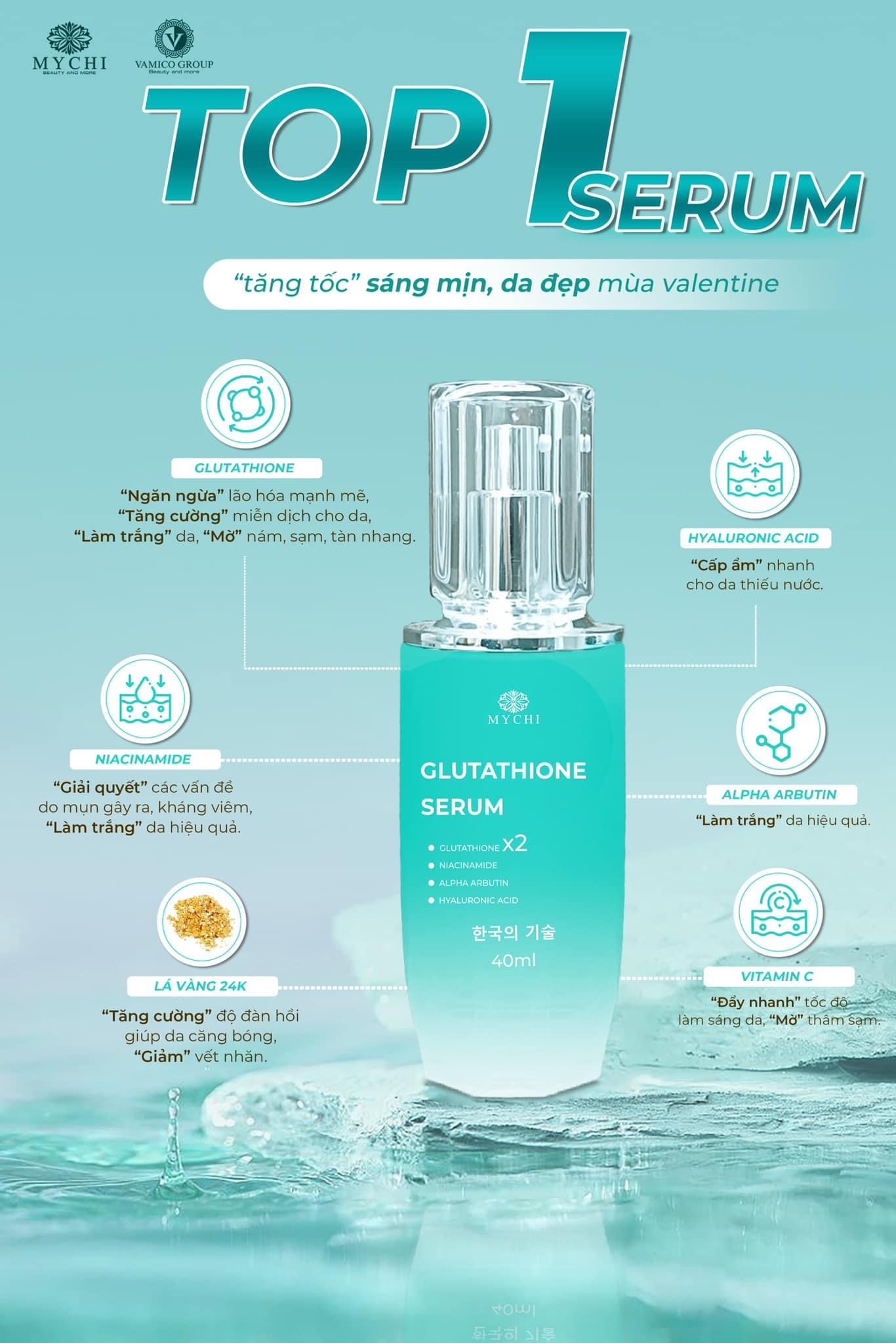 Serum Mychi - Serum cấy trắng lá vàng 24k  glutathione