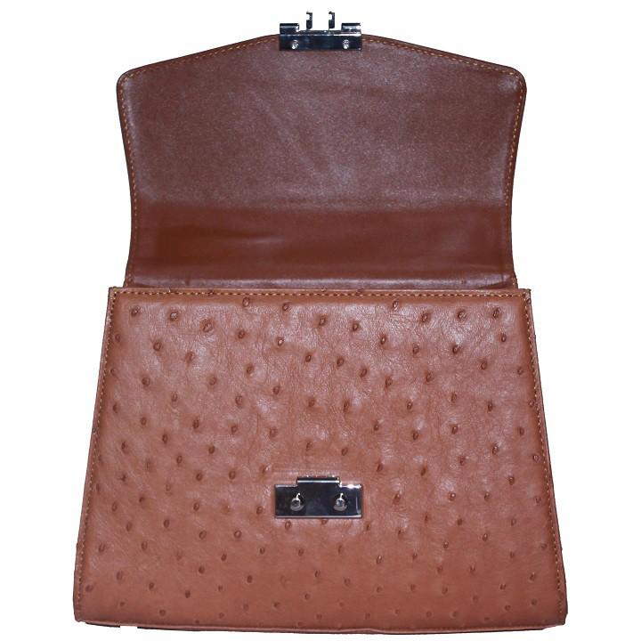 Túi hộp đeo chéo nữ Huy Hoàng da đà điểu màu nâu đỏ HC6460