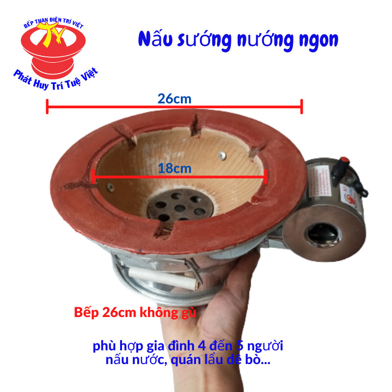Bếp Lẩu Nướng Than Hoa Mini Tiện Dụng Có Quạt Gió Trí Việt Đủ Kích Cở Loại Phẳng - Chọn Bếp 26Cm