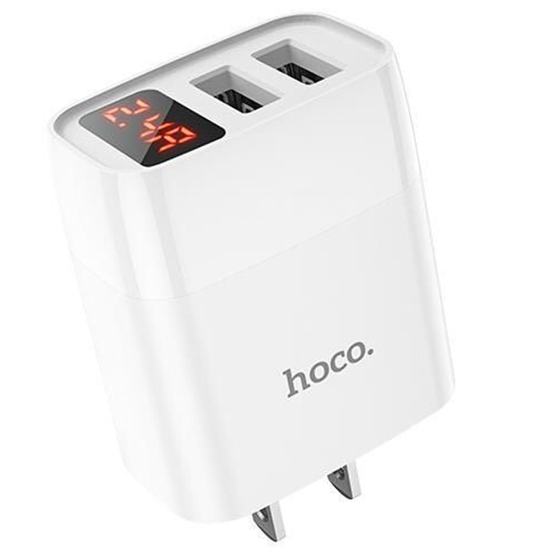 Cốc sạc 2.4A Hoco C86 màn hình Led hiển thị dòng điện chân dẹt 2 cổng USB chất liệu cao cấp - Hàng chính hãng