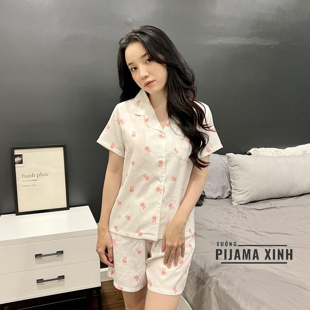 Đồ Bộ Pijama - Chất Đũi Hàn Thỏ Trắng Siêu Xinh, Quần Ngắn Áo Cộc