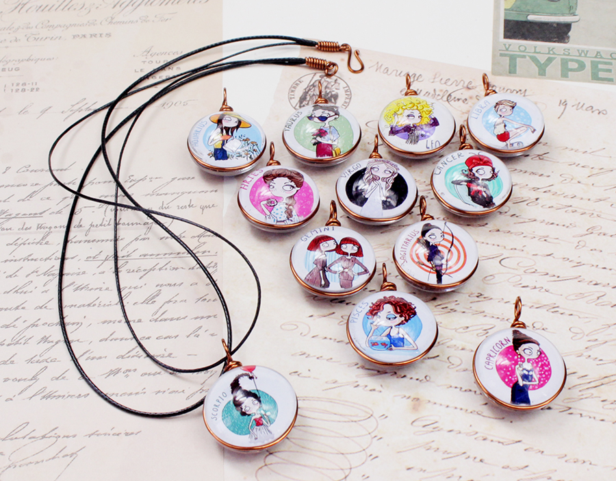 Dây chuyền 12 cung hoàng đạo Zodiac màu sắc tươi sáng hình chibi 06647-DC0010