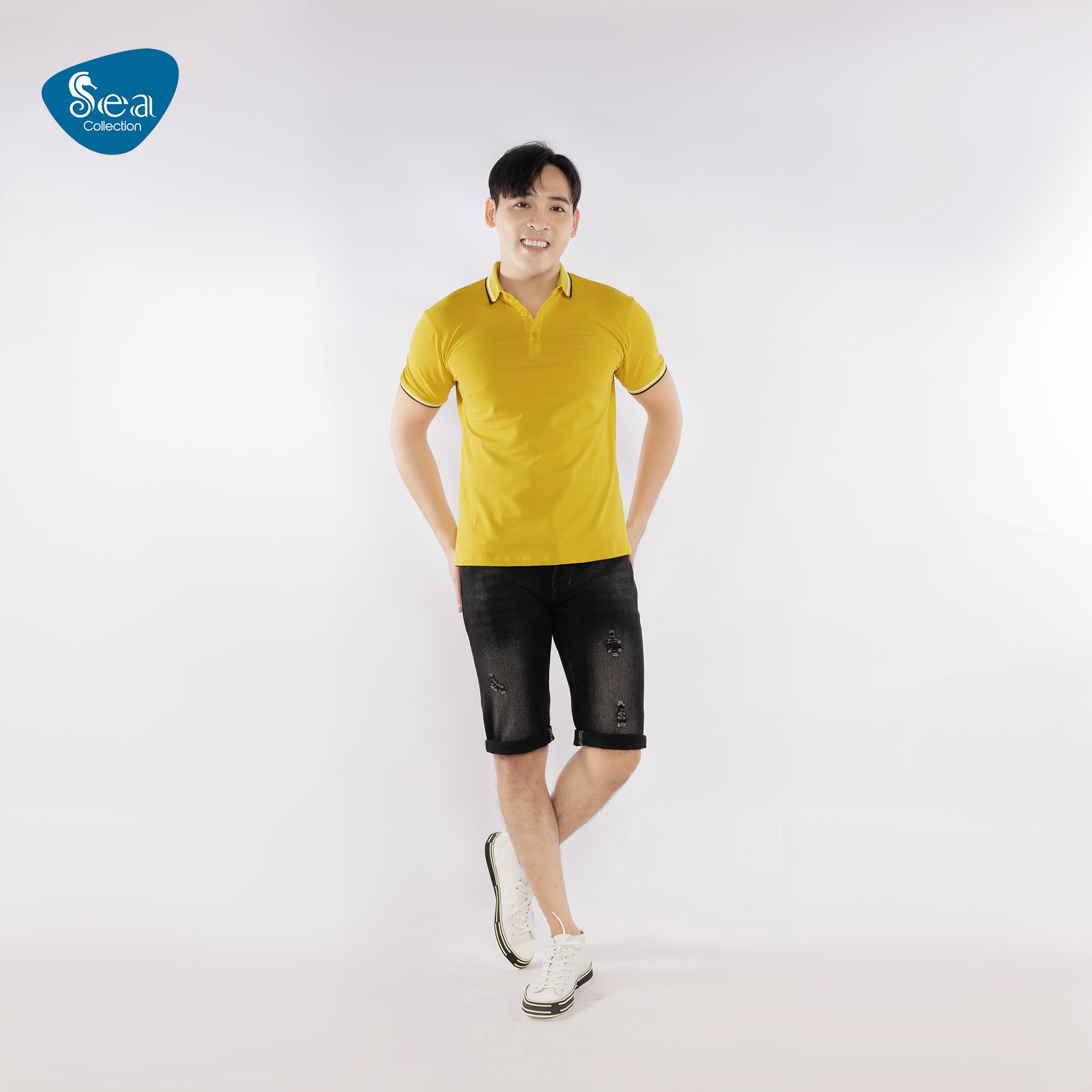 Áo Polo Nam Thêu Logo Sea Collection thun cá sấu phối bo sọc 8125