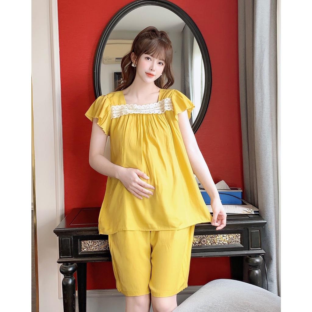 Bộ đùi mặc nhà Bầu Sau Sinh mùa hè chất Đũi siêu mát - Free size 45-65kg