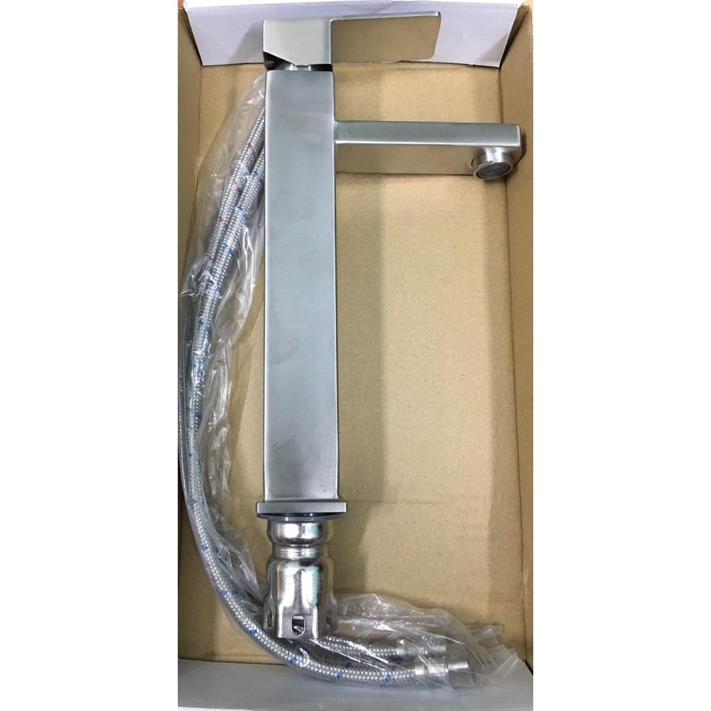 Vòi Lavabo vuông nóng lạnh inox 304 cao 30cm