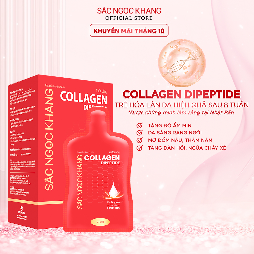 (New) Nước uống Collagen depeptide 15 túi Sắc Ngọc Khang tinh khiết nhập khẩu từ Nhật Bản, đạt chuẩn hàm lượng hấp thụ nhanh & vượt trội giúp trẻ hóa làn da - săn chắc và sáng mịn