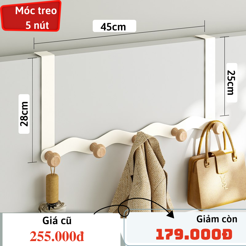Móc treo cửa lượn sóng Dola Home không khoan đục không hại tường không hại cửa mở rộng không gian treo đồ.