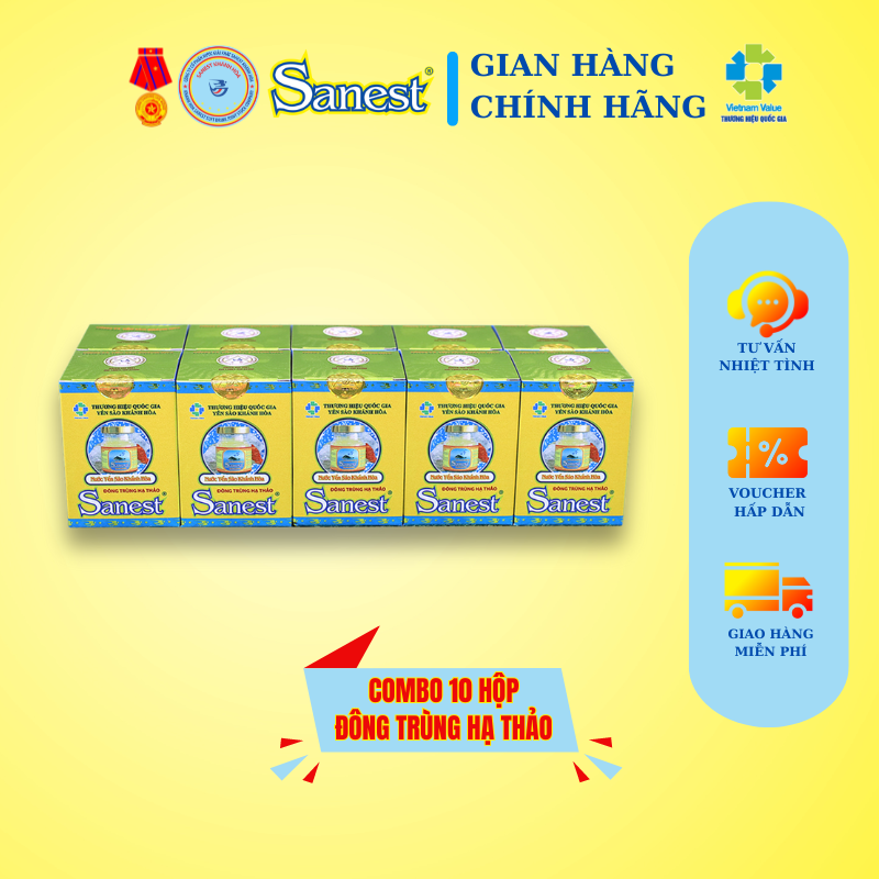 [Combo 10 lọ] Nước Yến sào Khánh Hòa Sanest Đông Trùng Hạ Thảo đóng lọ 70 ml