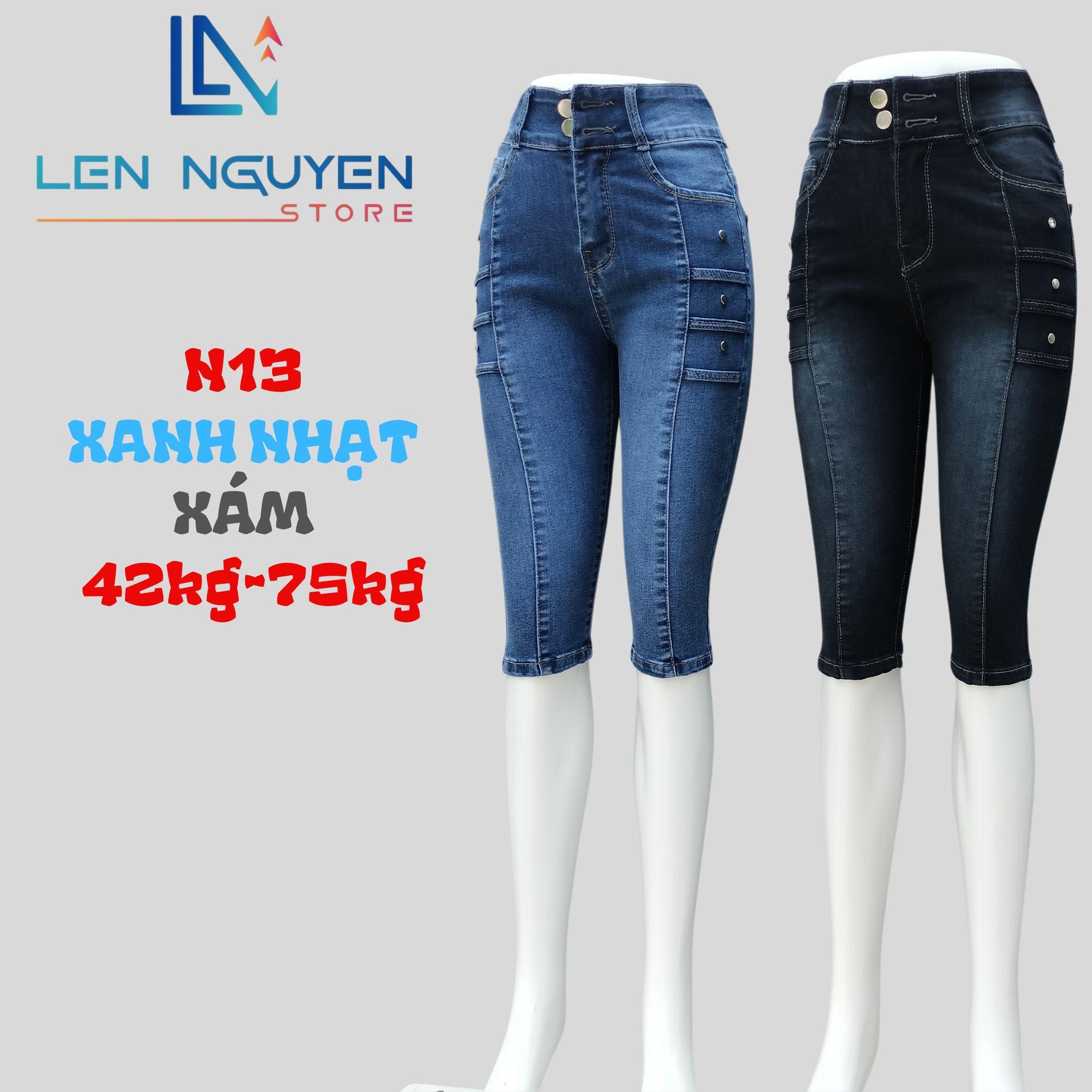 N13_Quần jean nữ, ngố 7 tất, lưng cao, quần bò nữ dáng ôm, quần rin nữ có big size, cho 42kg đến 75k - Xám