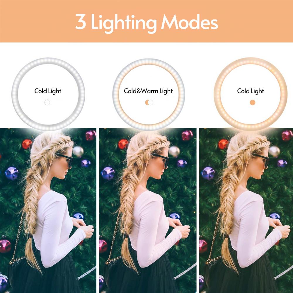 Đèn LED chiếu video 16cm / 6 inch có thể điều chỉnh độ sáng có 3 chế độ chiếu sáng USB kích thước giá đỡ điện thọai 210cm
