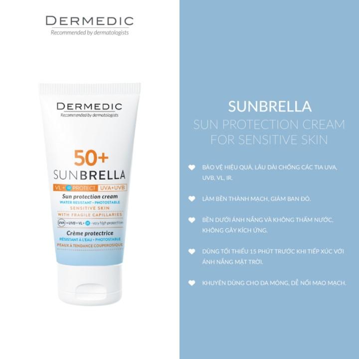 Kem chống nắng cho da nhiễm corticoid Dermedic SUNBRELLA SPF50+ Sun Protection Cream Skin With Fragile Capillaries 50g