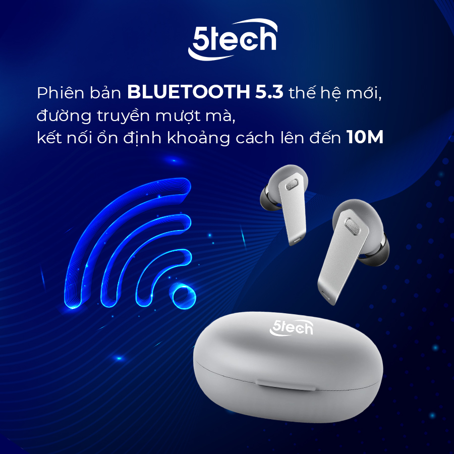 Tai nghe bluetooth, tai nghe không dây 5TECH 5T229 nhét tai, hàng chính hãng full chức năng cảm ứng nhậy âm thanh chuẩn HIFI