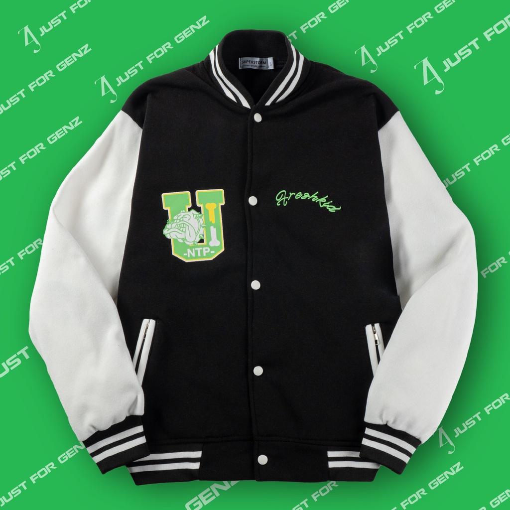 Áo khoác Bomber Varsity Jacket UNDERTRAP, áo bomber nam nữ unisex JFgenz chất nỉ bông FreshKid