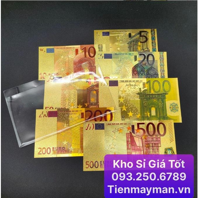 Trọn bộ 7 tờ EURO plastic mạ vàng cao cấp, lưu niệm, quà tặng phong thủy may mắn, tặng kèm bao lì xì