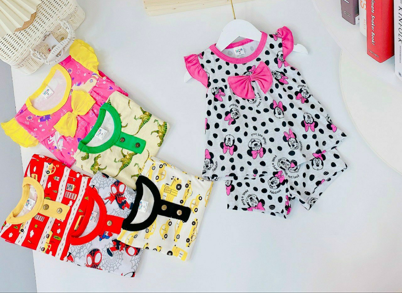 Đồ bộ bé gái, bộ tay cánh tiên dễ thương cho bé gái size 5-18kg chất cotton mềm mát