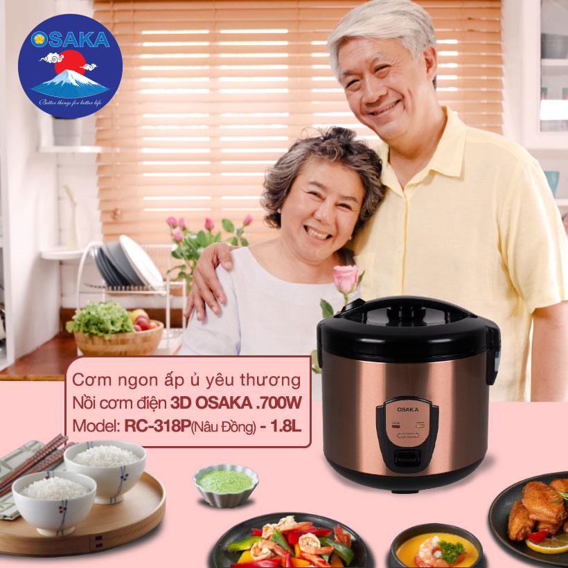 Nồi cơm điện 3D cao cấp RC-318P dung tích 1.8 lít, ủ cơm ngon hạn chế cơm khô - Hàng chính hãng