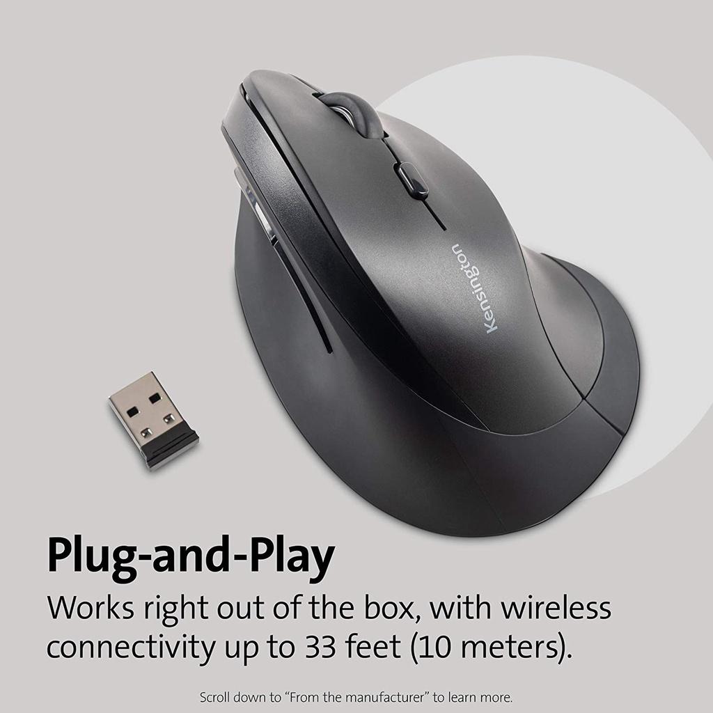 CHUỘT DỌC/CÔNG THÁI HỌC (không dây) Ken-sington Pro Fit Ergo Vertical Wireless Mouse, 800/100/1200/1600 DPI, MÀU ĐEN