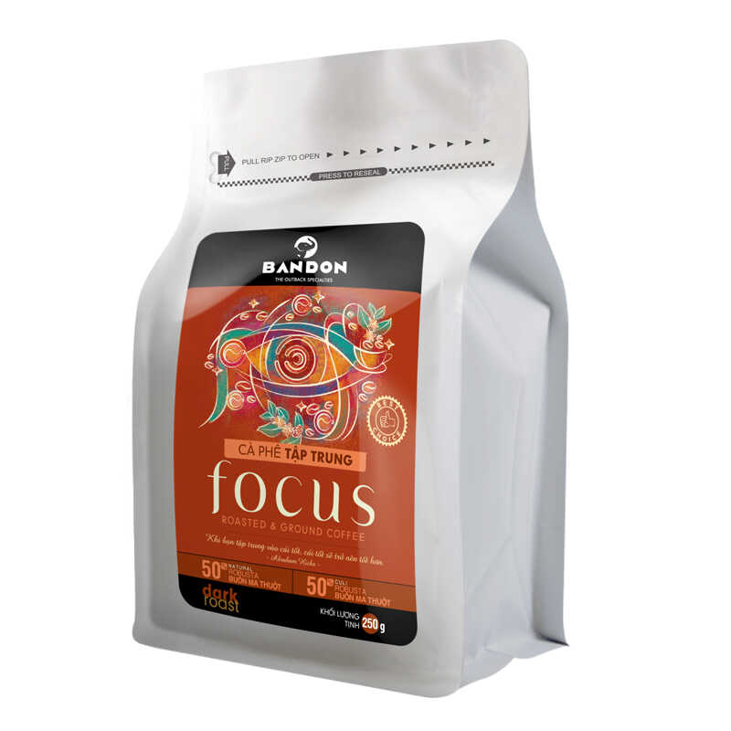 Cà phê phin nguyên chất rang xay mộc sạch BANDON FOCUS 250g đắng đậm, thơm nồng - cà phê đặc sản