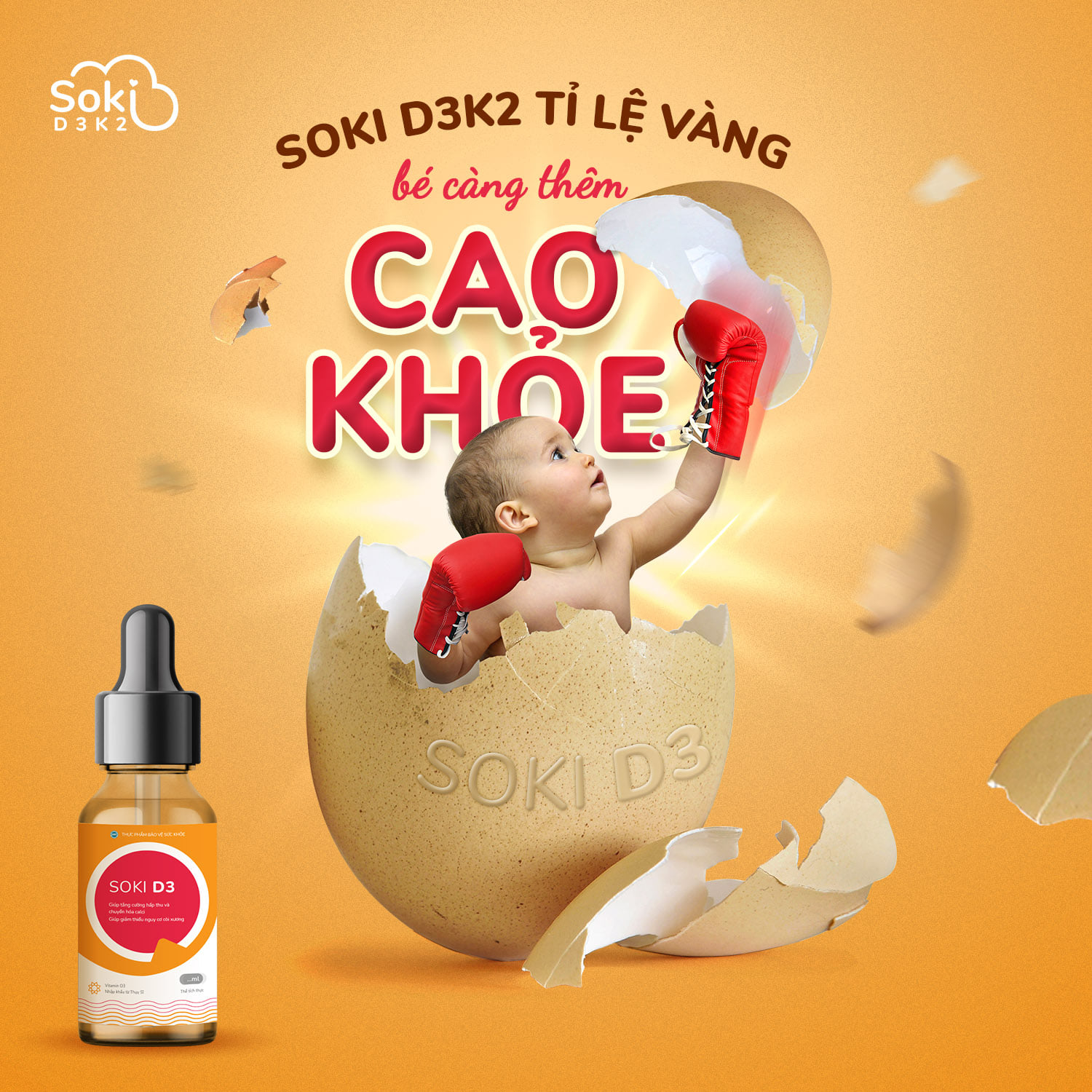 VITAMIN D3K2 - SOKI D3K2 TĂNG HẤP THU CANXI, GIẢM CÒI XƯƠNG Ở BÉ