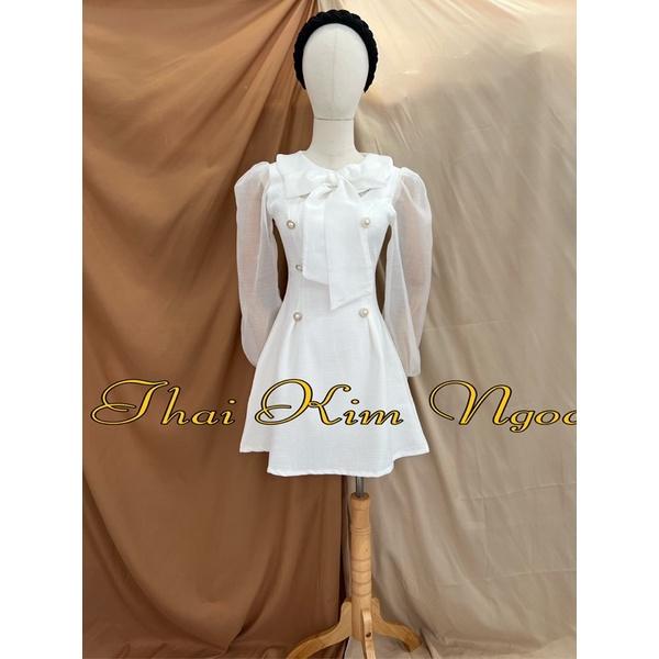 Đầm tiểu thư nơ cổ dài tay xinh xẻoo