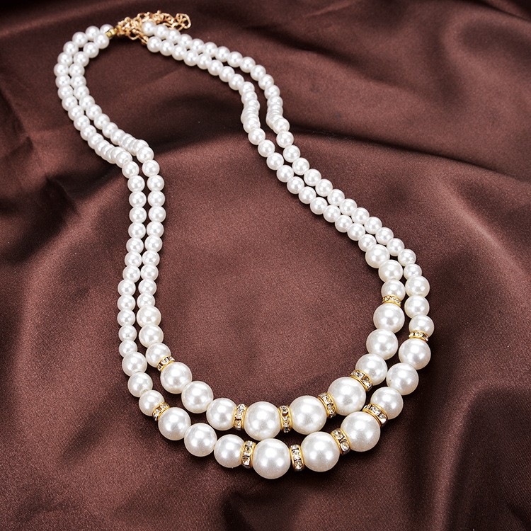 Bộ trang sức nữ chuỗi hạt 2 tầng hạt cườm giả ngọc siêu đẹp, sang trọng giá tốt