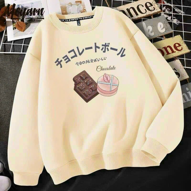 Áo sweater in CHOCOLATE, form dưới 70kg, tay phồng siêu dễ thương