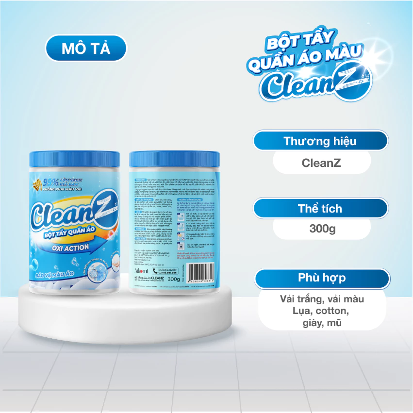 Bột tẩy quần áo màu CleanZ 300g đánh bay vết bẩn, ố màu