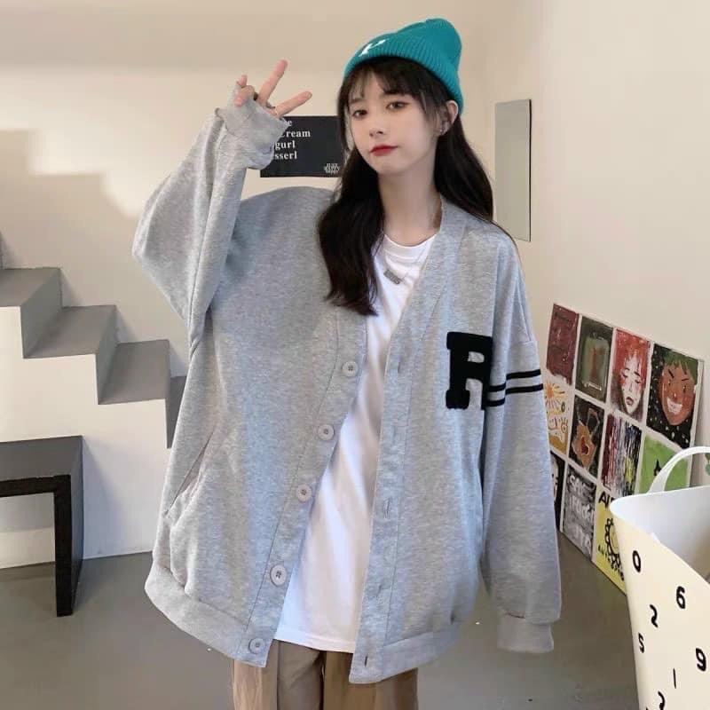 Bomber cardigan chữ R vạch tay unisex siêu xinh thụng