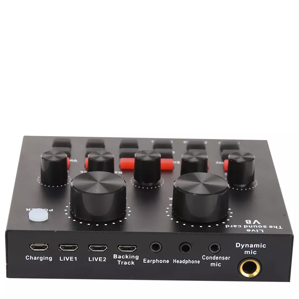 Sound card V8 vỏ hợp kim CHẤT LƯỢNG CAO kết nối bluetooth ( khác vỏ nhựa ) thu âm live stream karaoke