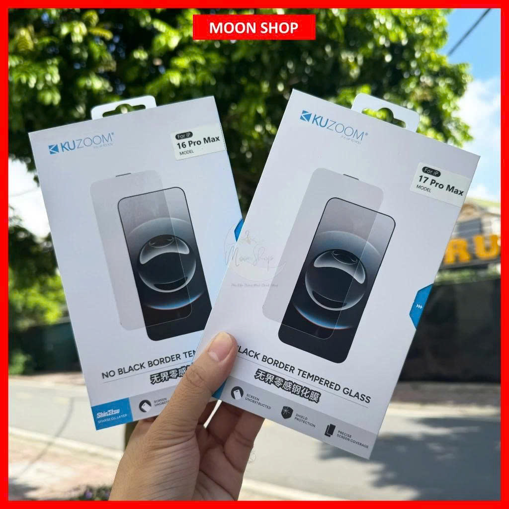 Kính cường lực KUZOOM không viền đen siêu trong suốt bảo vệ màng loa dành cho iphone 14 Plus / 15 Plus / 16 Plus / 14 Promax / 15 Promax / 17 PRomax - Hàng Chính HÃng