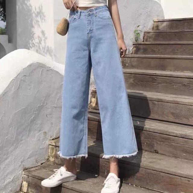 Quần baggy jean 9 tấc ống rộng màu xanh nhạt