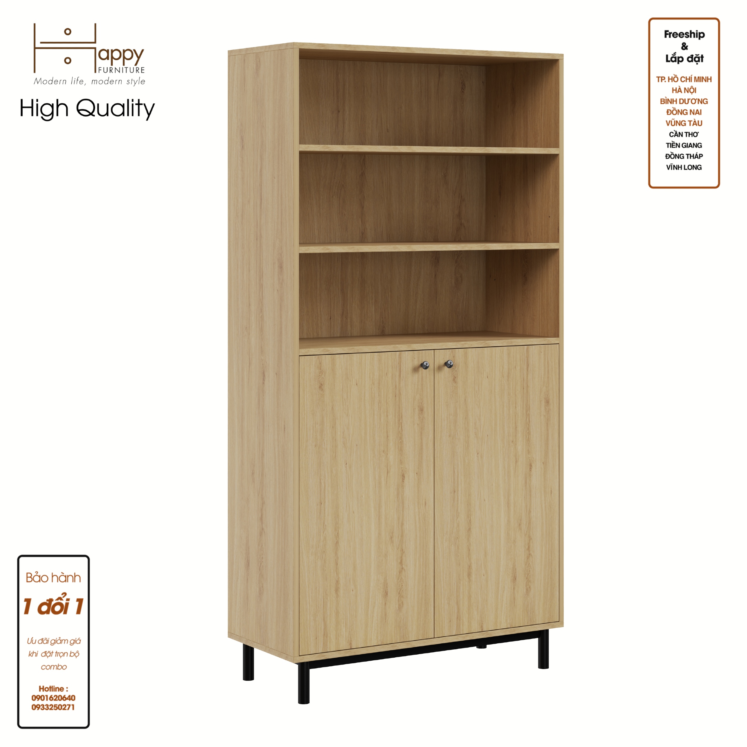 [Happy Home Furniture] CATY , Kệ sách 6 tầng 2 cửa mở - chân sắt ,  90cm x 40cm x 180cm (DxRxC), KSA_016