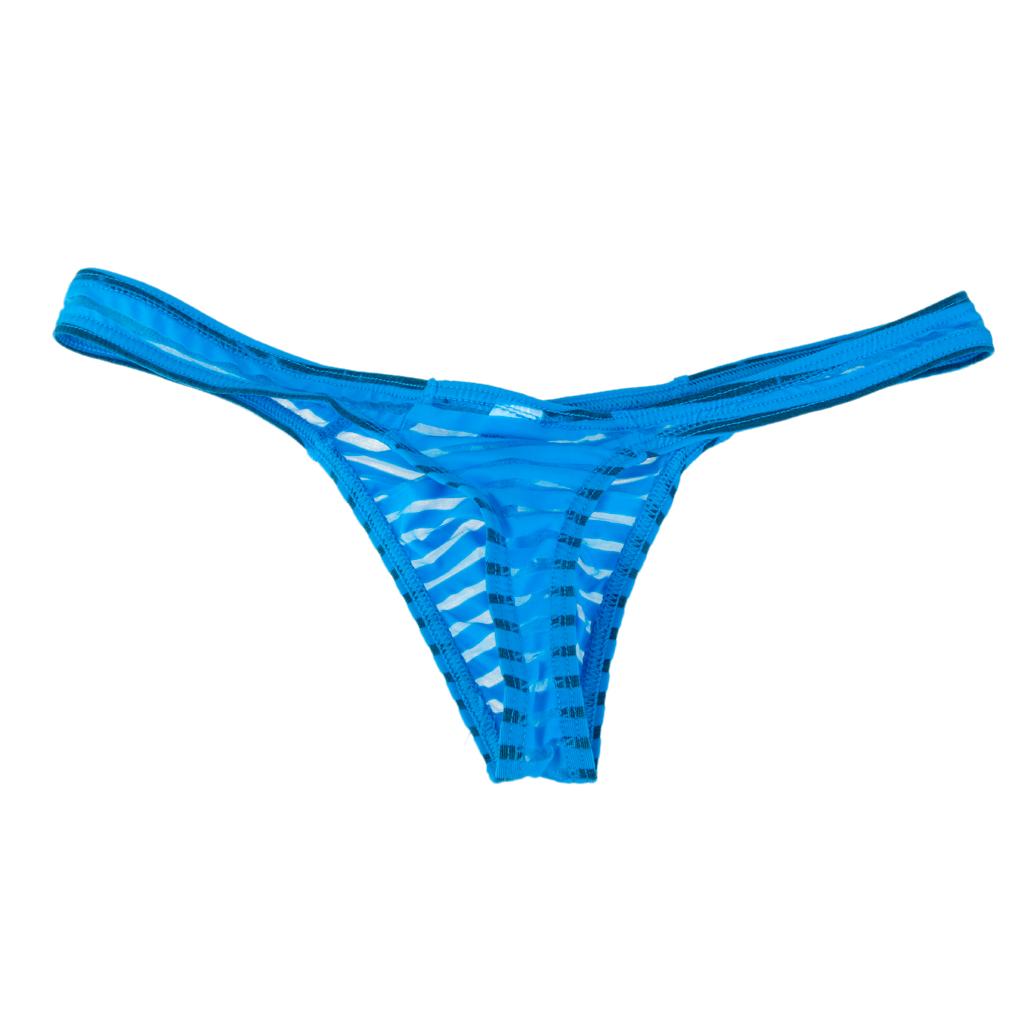 Set of 2pcs Men's Sexy Sheer Mesh G-string Underwear Thong Voile Micro Briefs Pouch Black Blue