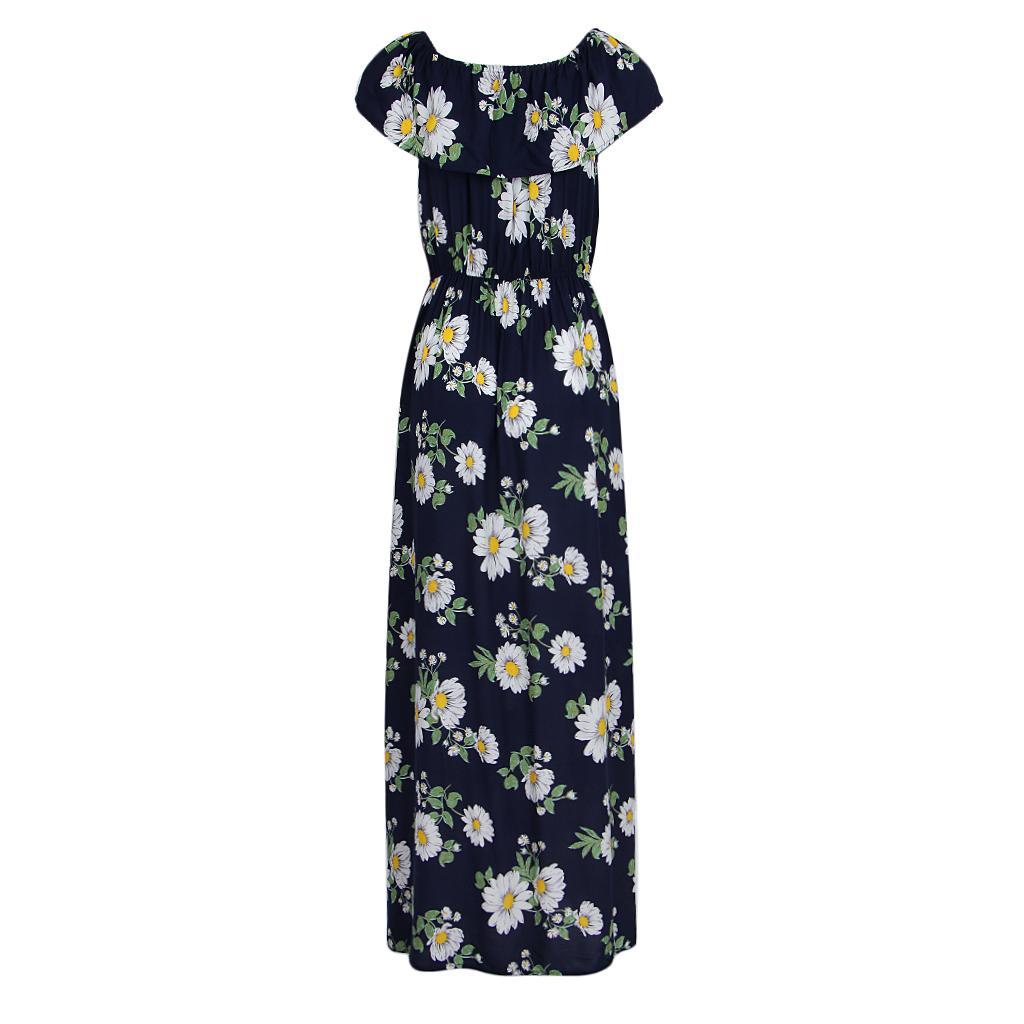Women's Summer Off Shoulder Strapless Floral Print Maxi Long Dress
