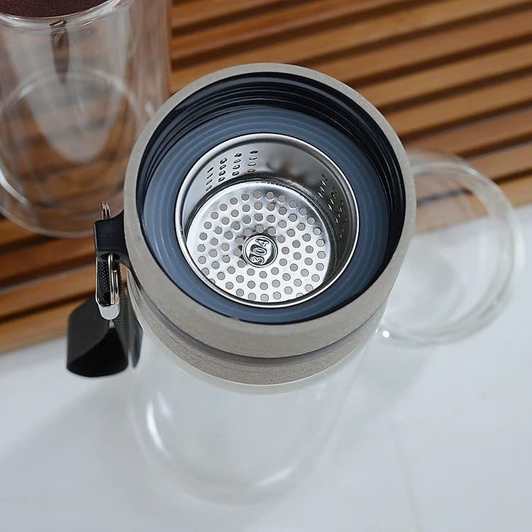 Bình Thủy Tinh 2 Lớp Pha Trà - Cách Nhiệt Tốt - Có Lõi Lọc Inox 304 - Dung Tích 400ml - Hàng Loại 1