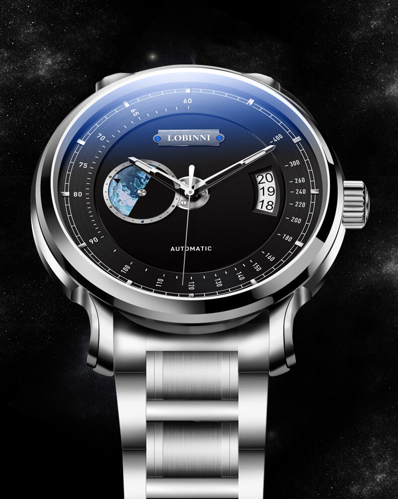 Đồng hồ nam chính hãng LOBINNI L17511-5 Fullbox, Kính sapphire ,chống xước,chống nước,mặt đen, vỏ trắng ,dây kim loại thép không gỉ 316L, Mới 100%,Bảo hành 24 tháng,thiết kế đơn giản và sang trọng