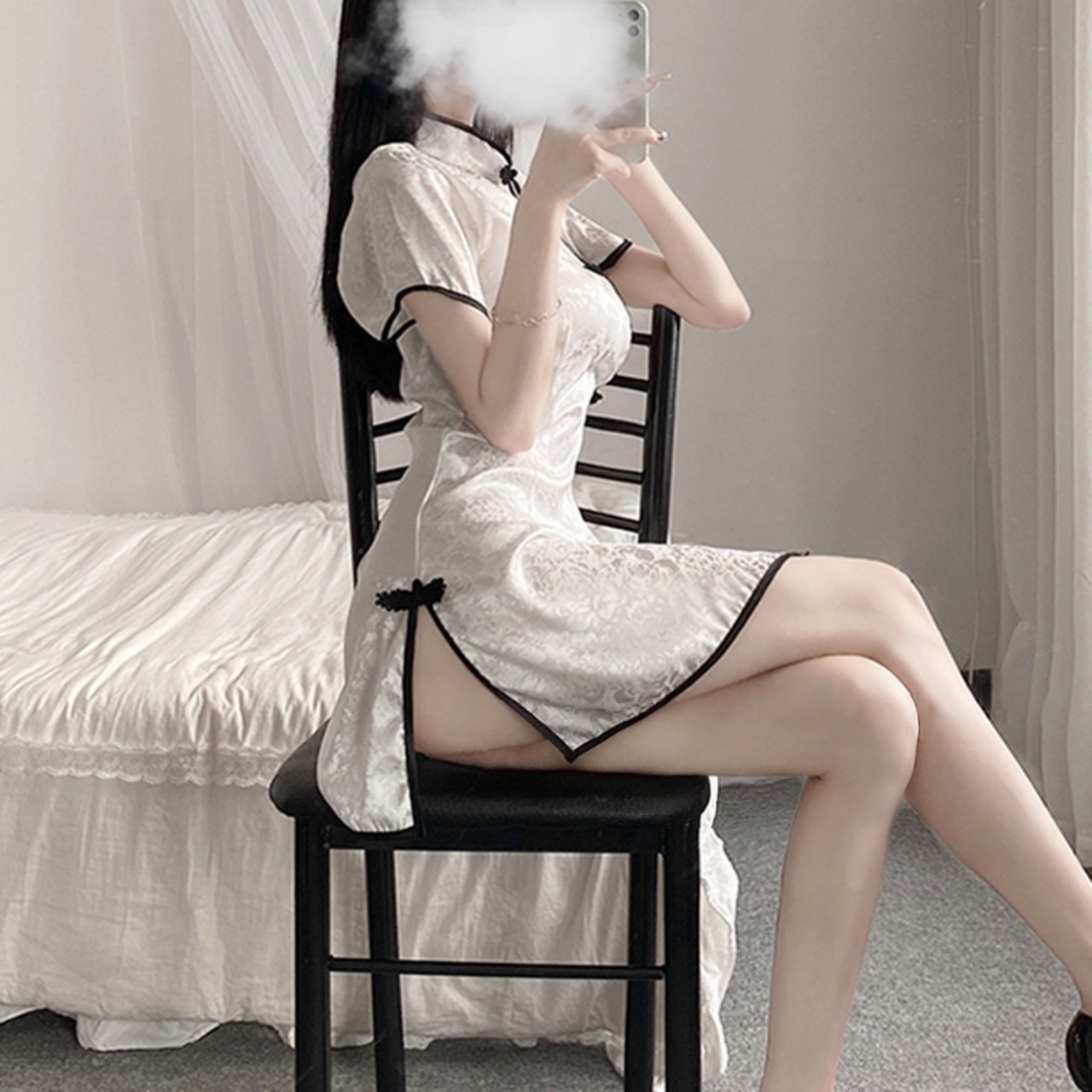 Váy ngủ Sexy sườn xám Trung Hoa cộc tay dáng ngắn trang phục Bar Sàn