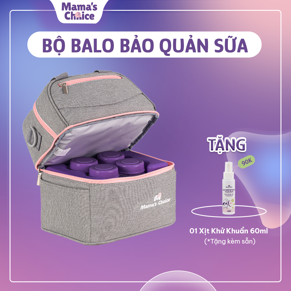 Combo Balo Bảo Quản Sữa Mẹ Mamas Choice, Trọn Bộ Giữ Nhiệt Bình Sữa Đa Năng, Đựng Đồ Cho Mẹ Bé, Giữ Lạnh Lên Tới 14 Giờ - Balo Xanh 1 Đá 2 Bình - Bình Cổ Hẹp 240Ml
