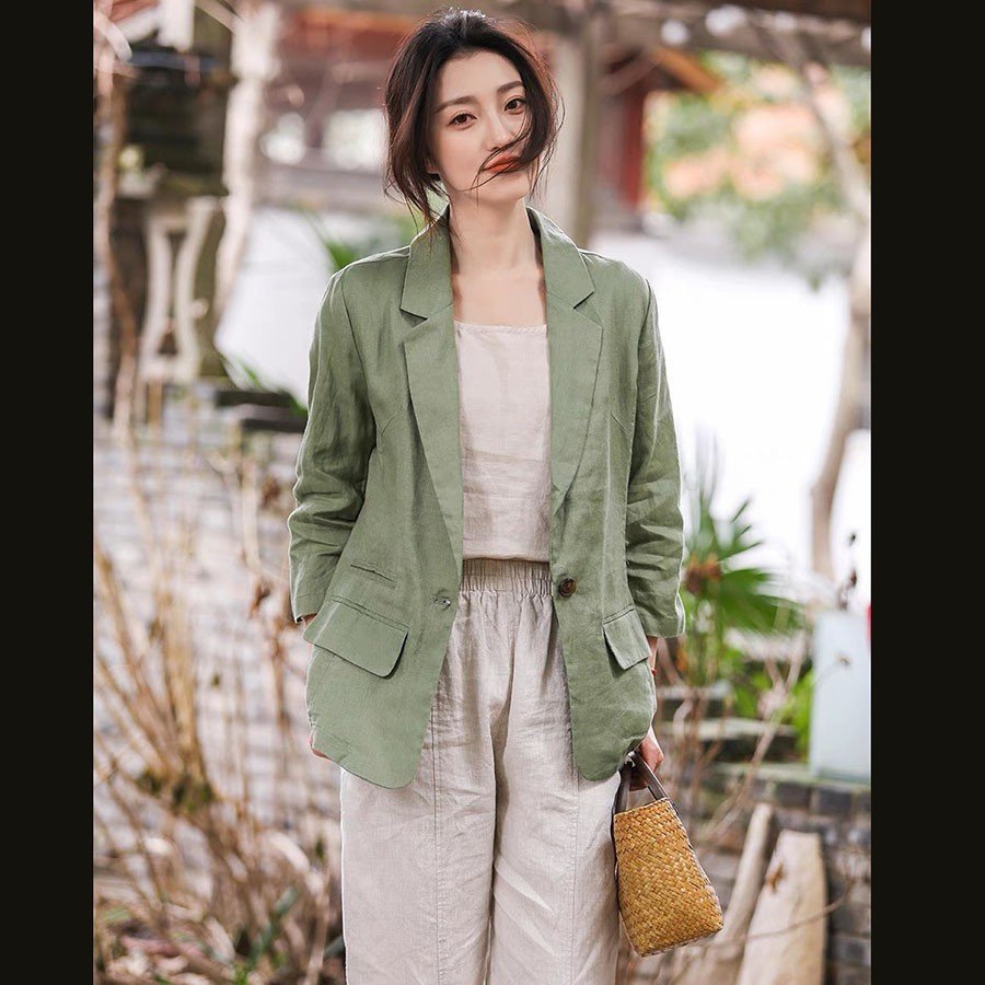 Áo vest Linen Hàn cổ ve vuông tay chun 1 lớp trẻ trung, chất vải Linen Premium mềm mát mộc mạc, có 3 màu lựa chọn (Xanh rêu, Trắng, Muối tiêu)