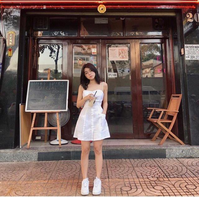 Đầm 2 dây chữ A hở lưng