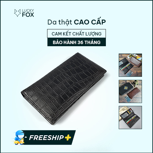 Ví dài cầm tay unisex da bò thật vân cá sấu WL123LEA - 100% da bò thật