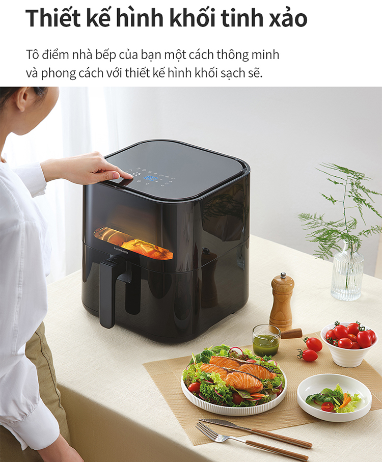 Nồi Chiên Không Dầu Locknlock Visible Air Fryer CUBE EJF996BLK - Hàng Chính Hãng