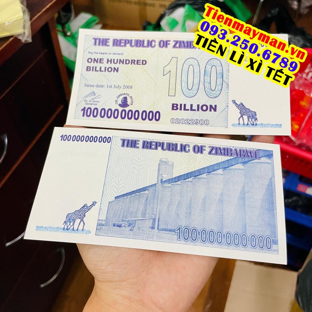 Cực độc Tờ 100 Tỷ Zimbabwe lưu niệm lì xì Tết , tặng kèm bao lì xì