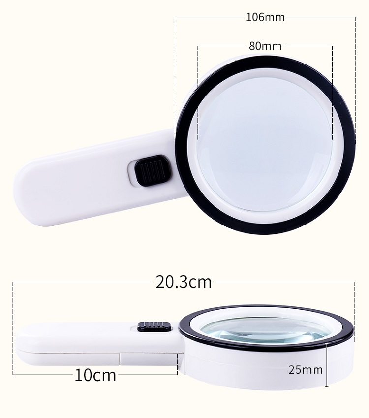 Kính lúp cao cấp 30X cầm tay tích hợp 12 đèn led chiếu sáng K28