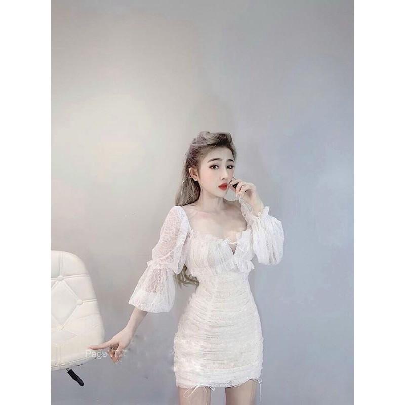 Đầm ren nhún 2 màu body quyến rũ