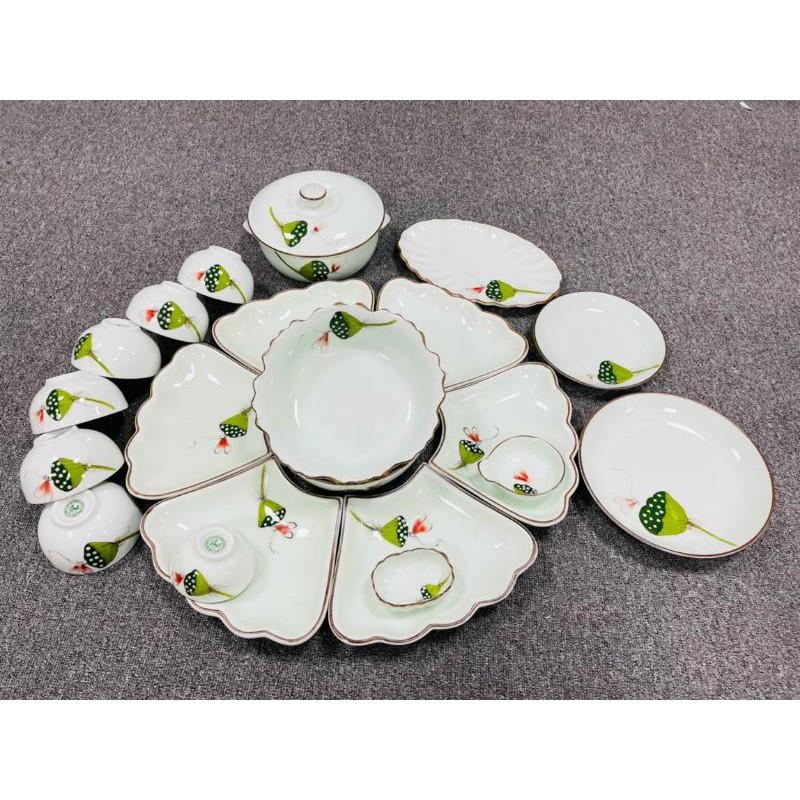 Bộ bát đĩa hoa mặt trời vẽ tâm sen