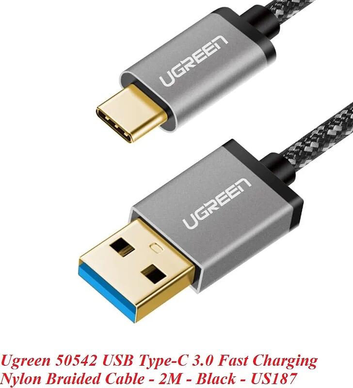 Ugreen UG50542US187TK 2M màu đen cáp USB Type C 3.0 sạc nhanh và truyền dữ liệu dây dù - HÀNG CHÍNH HÃNG